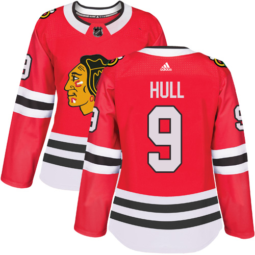 Adidas Chicago Blackhawks #9 Bobby Hull Red Home Authentic Women Stitched NHL Jersey